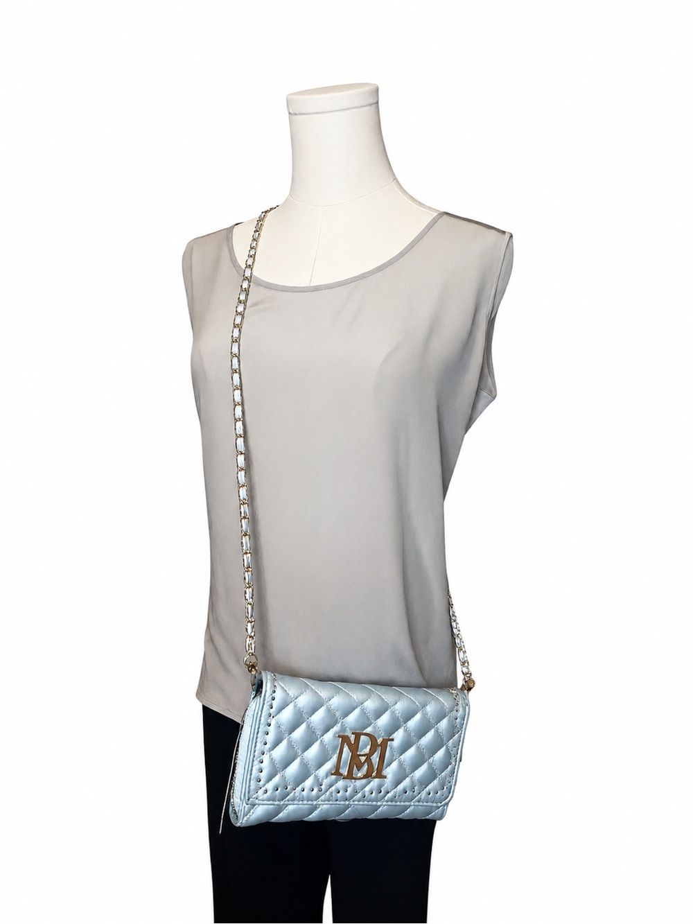 Badgley Mischka Quilted Blue Chain Strap Wallet Crossbody NWT